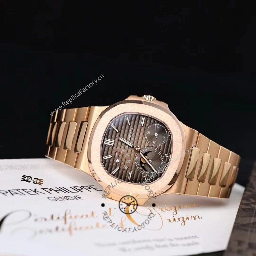 Patek Philippe Nautilus Moon Phase Rose Gold Brown Sunburst 5712 1R 001